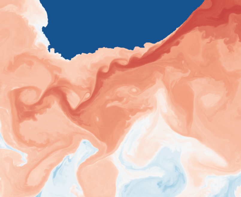 Sea surface height field south of southern Africa in the LLC4320 solution.